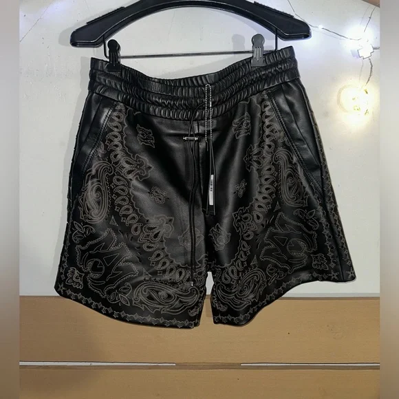 AMIRI Men’s Leather Laser-Cut Bandana shorts size 48